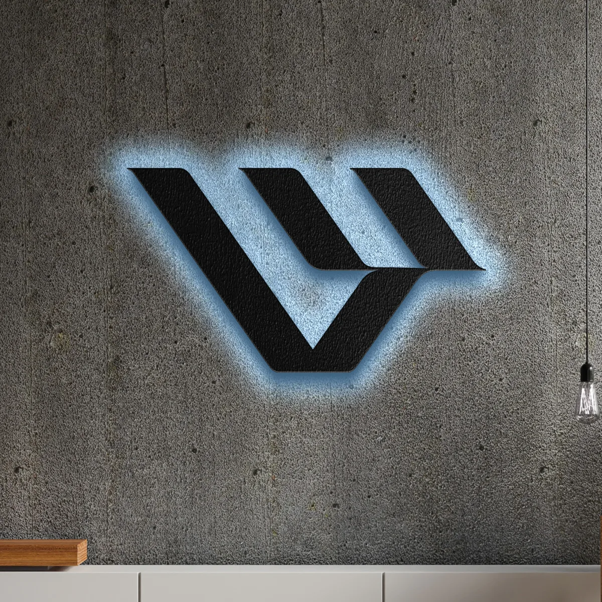 Livewire Metal Logo Dynamic Electric Art Backlit Garage Sign Motorcycle Lover Gift Fabia Home Black metal Livewire logo wall art with blue LED backlight on a concrete wall