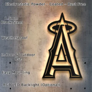 Los Angeles Angels Metal Logo, Iconic MLB Wall Art, Optional LED Backlight, Baseball Fan Gift