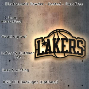 Los Angeles Lakers Metal Logo Art, Iconic NBA Team Decor, LED Game Room Sign, Basketball Fan Gift