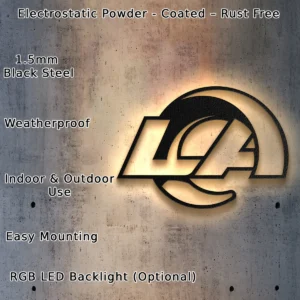 Los Angeles Rams Metal Logo Sign, Iconic NFL Team Art, LED Game Room Decor, Ultimate Fan Gift