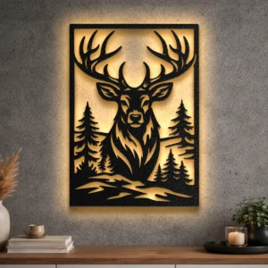 Large Majestic Deer metal wall art with LED backlight