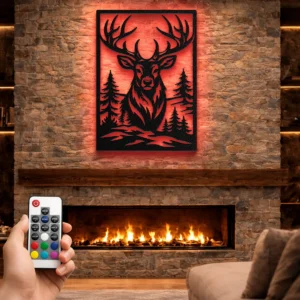 Majestic Deer Metal Wall Art, Oversized Forest Decor, Rustic Wildlife Sign, Optional RGB LED Backlight, Wildlife Lover Gift
