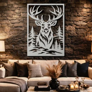 Majestic Deer Metal Wall Art, Oversized Forest Decor, Rustic Wildlife Sign, Optional RGB LED Backlight, Wildlife Lover Gift