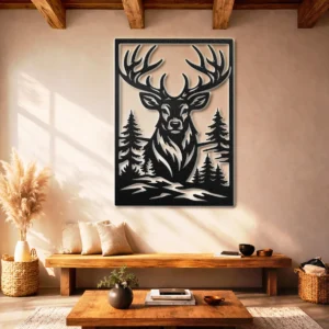 Majestic Deer Metal Wall Art, Oversized Forest Decor, Rustic Wildlife Sign, Optional RGB LED Backlight, Wildlife Lover Gift