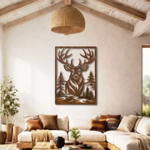 Majestic Deer Metal Wall Art, Oversized Forest Decor, Rustic Wildlife Sign, Optional RGB LED Backlight, Wildlife Lover Gift