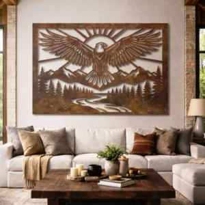 Majestic Eagle Metal Wall Art, Oversized Wilderness Majesty Decor, Rustic Forest Sign, Optional RGB LED, Nature Lover Gift