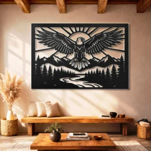 Majestic Eagle Metal Wall Art, Oversized Wilderness Majesty Decor, Rustic Forest Sign, Optional RGB LED, Nature Lover Gift
