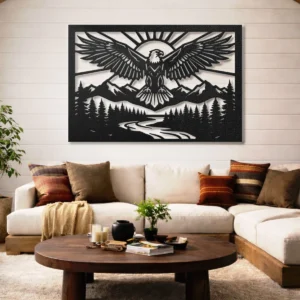 Majestic Eagle Metal Wall Art, Oversized Wilderness Majesty Decor, Rustic Forest Sign, Optional RGB LED, Nature Lover Gift
