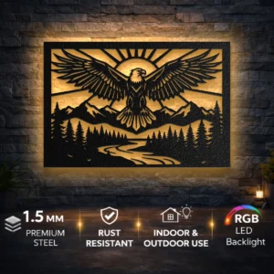 Majestic Eagle Metal Wall Art, Oversized Wilderness Majesty Decor, Rustic Forest Sign, Optional RGB LED, Nature Lover Gift