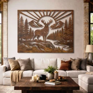 Majestic Wild Antlered Deer Metal Wall Art, Oversized Rustic Forest Decor, Optional RGB LED, Nature Lover Gift