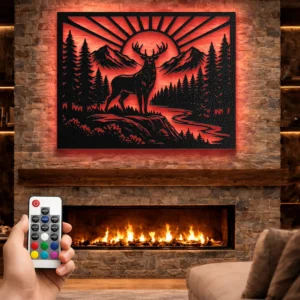 Majestic Wild Antlered Deer Metal Wall Art, Oversized Rustic Forest Decor, Optional RGB LED, Nature Lover Gift