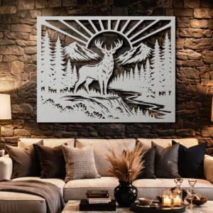 Majestic Wild Antlered Deer Metal Wall Art, Oversized Rustic Forest Decor, Optional RGB LED, Nature Lover Gift