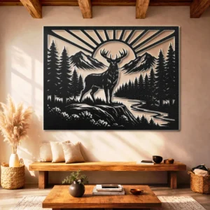 Majestic Wild Antlered Deer Metal Wall Art, Oversized Rustic Forest Decor, Optional RGB LED, Nature Lover Gift