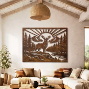 Majestic Wild Antlered Deer Metal Wall Art, Oversized Rustic Forest Decor, Optional RGB LED, Nature Lover Gift