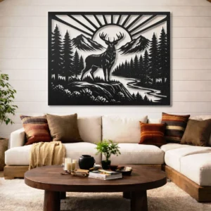 Majestic Wild Antlered Deer Metal Wall Art, Oversized Rustic Forest Decor, Optional RGB LED, Nature Lover Gift