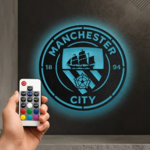 Manchester City Metal Logo Art, Premier League Fan Decor, Optional LED Wall Sign, Soccer Lover Gift