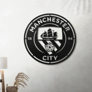 Manchester City Metal Logo Art, Premier League Fan Decor, Optional LED Wall Sign, Soccer Lover Gift