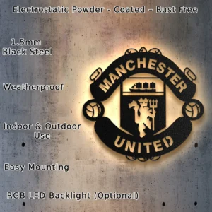 Manchester United Metal Logo Art, Legendary Football Decor, Optional LED Wall Sign, Soccer Fan Gift