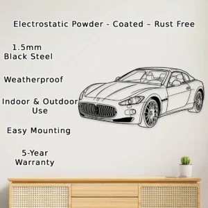 Maserati GranTurismo Metal Wall Art, Iconic Italian Sports Car Decor, Optional LED Garage Sign, Luxury Driver Gift