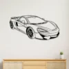 Black metal McLaren 570S Spider wall art for modern garage decor.