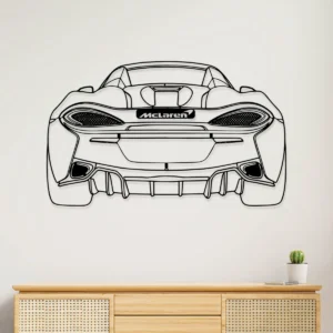 Black metal McLaren 570S Spider rear view wall art.