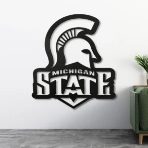 Michigan State Spartan Logo, Collegiate Metal Wall Art, Optional LED Game Room Sign, University Fan Gift