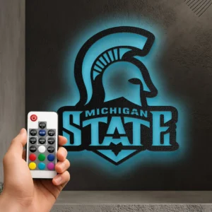 Michigan State Spartan Logo, Collegiate Metal Wall Art, Optional LED Game Room Sign, University Fan Gift