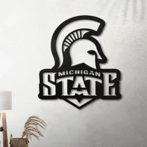 Michigan State Spartan Logo, Collegiate Metal Wall Art, Optional LED Game Room Sign, University Fan Gift