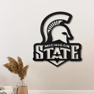 Michigan State Spartan Logo, Collegiate Metal Wall Art, Optional LED Game Room Sign, University Fan Gift