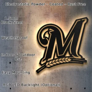 Milwaukee Brewers Metal Logo, Iconic MLB Wall Art, Optional LED Game Room Sign, Baseball Fan Gift
