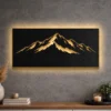An oversized Minimal Mountain Peaks metal wall art with optional RGB LED backlighting.