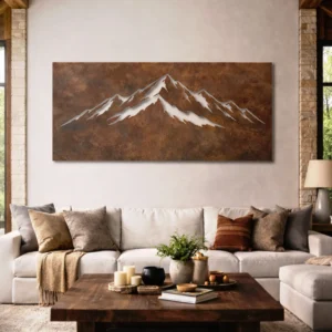 Minimal Mountain Peaks Metal Wall Art, Oversized Rustic Silhouette Sign, Optional RGB LED, Adventure Home Decor