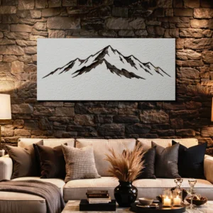 Minimal Mountain Peaks Metal Wall Art, Oversized Rustic Silhouette Sign, Optional RGB LED, Adventure Home Decor