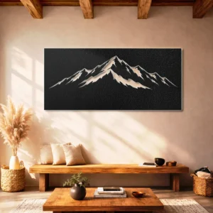Minimal Mountain Peaks Metal Wall Art, Oversized Rustic Silhouette Sign, Optional RGB LED, Adventure Home Decor