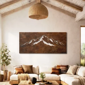 Minimal Mountain Peaks Metal Wall Art, Oversized Rustic Silhouette Sign, Optional RGB LED, Adventure Home Decor