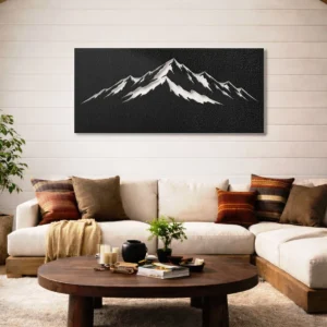 Minimal Mountain Peaks Metal Wall Art, Oversized Rustic Silhouette Sign, Optional RGB LED, Adventure Home Decor
