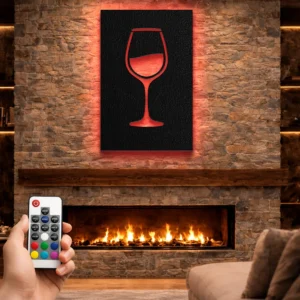 Minimalist Wine Glass Metal Wall Art, Oversized Rustic Kitchen Decor, Optional LED Backlight, Elegant Bar Gift