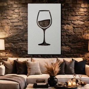 Minimalist Wine Glass Metal Wall Art, Oversized Rustic Kitchen Decor, Optional LED Backlight, Elegant Bar Gift