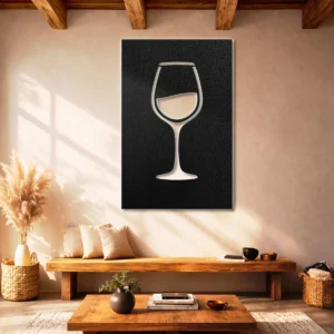 Minimalist Wine Glass Metal Wall Art, Oversized Rustic Kitchen Decor, Optional LED Backlight, Elegant Bar Gift