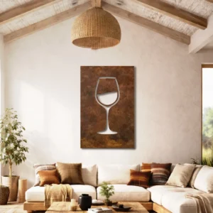 Minimalist Wine Glass Metal Wall Art, Oversized Rustic Kitchen Decor, Optional LED Backlight, Elegant Bar Gift