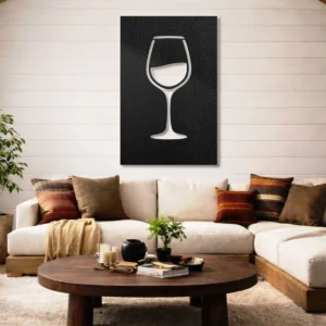 Minimalist Wine Glass Metal Wall Art, Oversized Rustic Kitchen Decor, Optional LED Backlight, Elegant Bar Gift