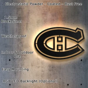 Montreal Canadiens Metal Logo, Official NHL Wall Art, Optional LED Game Room Sign, Hockey Fan Gift