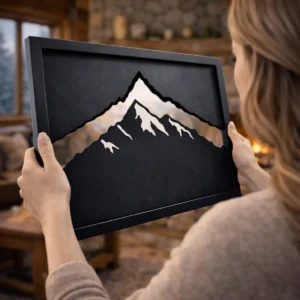 Moose Metal Wall Art, Oversized Rustic Mountain Lake Decor, Forest Cabin Sign, Optional RGB LED, Nature Gift