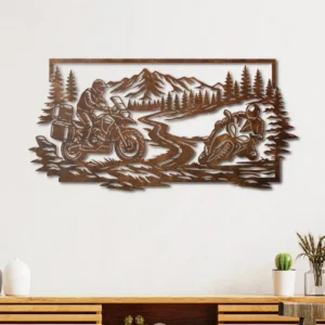 Motorcycle Adventure Metal Wall Art, Oversized Rustic Wilderness Sign, Outdoor Enthusiast Decor, Optional LED, Rider Gift