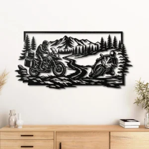 Motorcycle Adventure Metal Wall Art, Oversized Rustic Wilderness Sign, Outdoor Enthusiast Decor, Optional LED, Rider Gift
