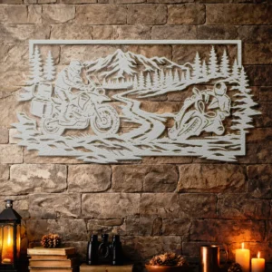 Motorcycle Adventure Metal Wall Art, Oversized Rustic Wilderness Sign, Outdoor Enthusiast Decor, Optional LED, Rider Gift