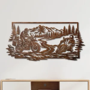 Motorcycle Adventure Metal Wall Art, Oversized Rustic Wilderness Sign, Outdoor Enthusiast Decor, Optional LED, Rider Gift