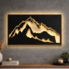 Oversized Mountain Peak Silhouette metal wall art with LED backlight.