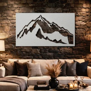 Mountain Peak Silhouette Metal Wall Art, Oversized Rustic Nature Decor, Optional RGB LED, Cabin Home Gift