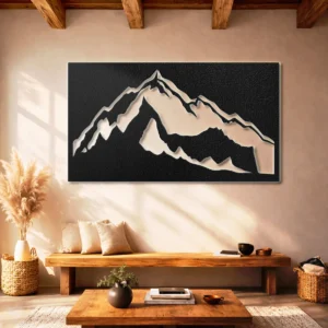 Mountain Peak Silhouette Metal Wall Art, Oversized Rustic Nature Decor, Optional RGB LED, Cabin Home Gift